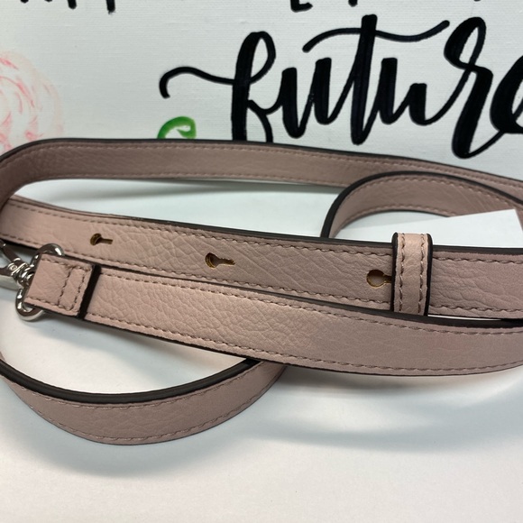 Leather Crossbody Strap, silver hardware, color Pink Blush with black trim - Picture 7 of 7
